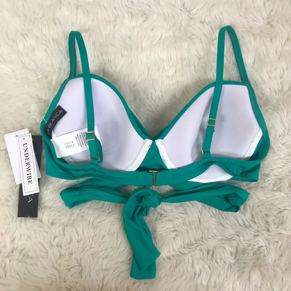 LA BLANCA Teal Island Goddess Wrap Underwire Bikini Top Emerald Green Size 8 New